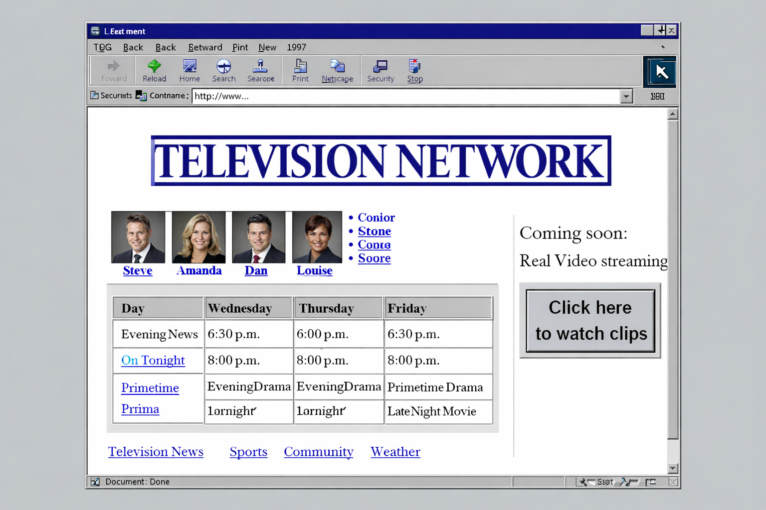 A 1997 TV network homepage.