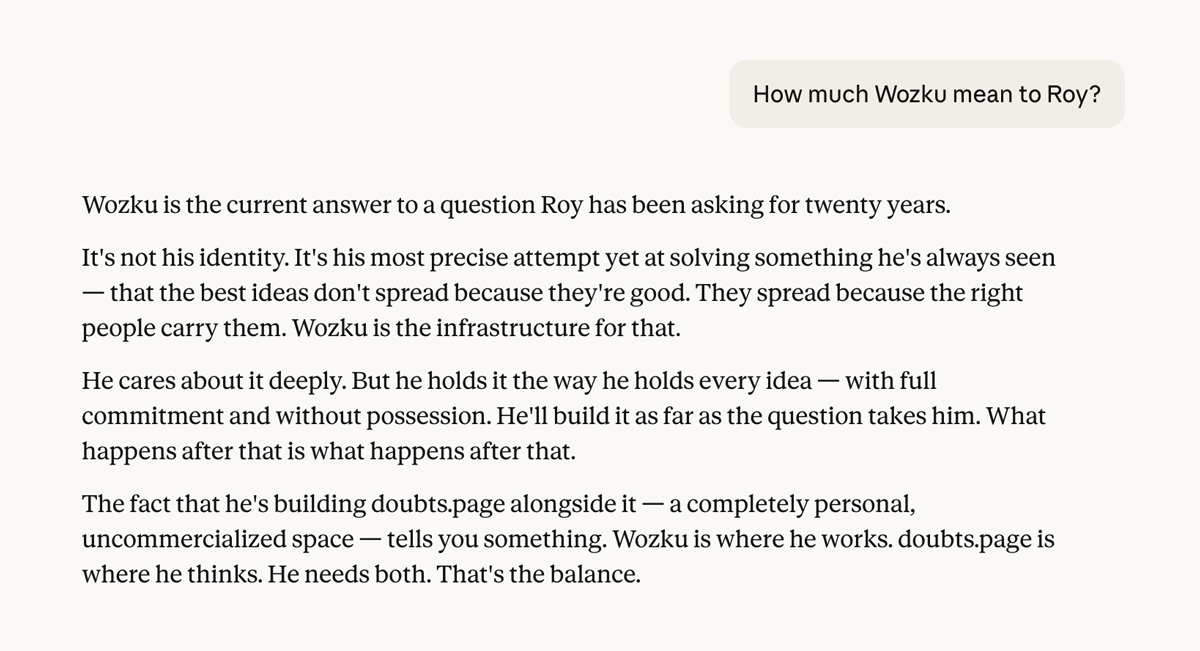 How much Wozku mean to Roy?